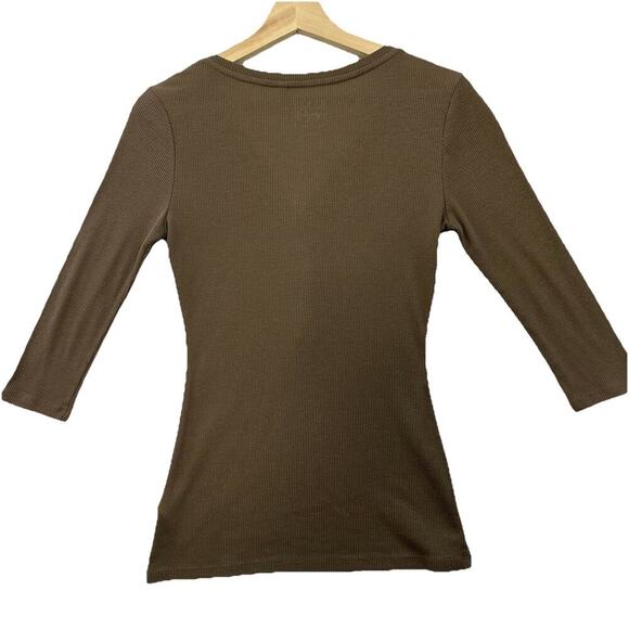 Guess Ribbed Henley Top Womens S Brown Metallic Shimmer V Neck Y2K Mean Girls - Picture 2 of 11
